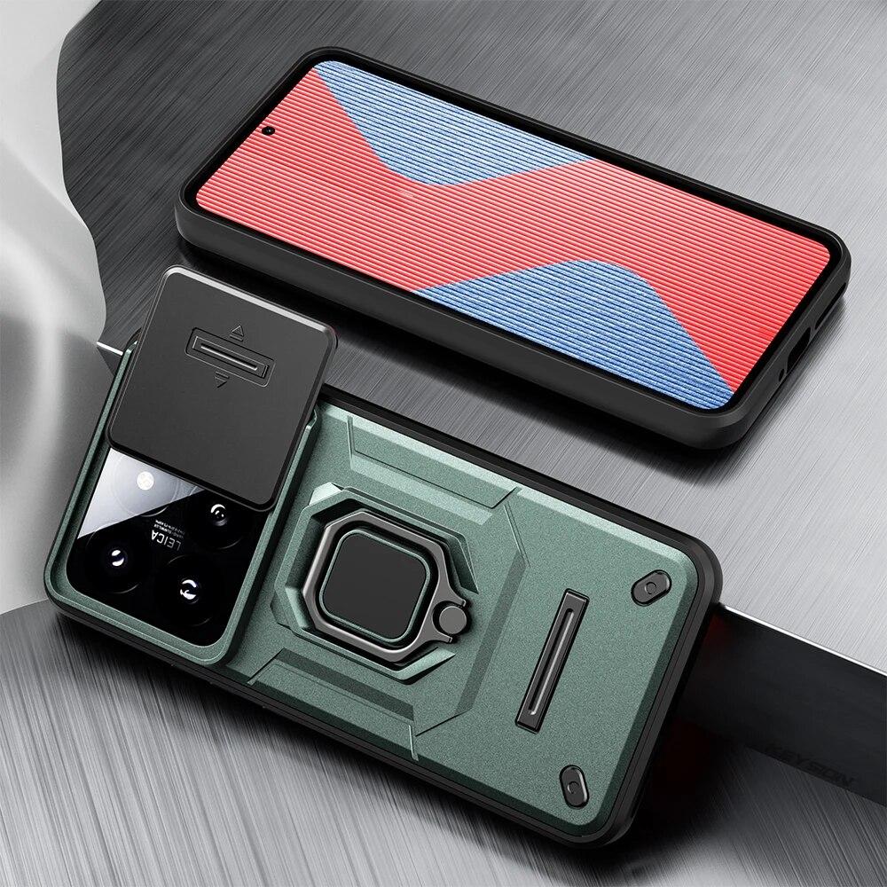 

Противоударный защитный чехол KEYSION для Xiaomi 14 Pro 5G, силиконовый + ПК, защитное кольцо для объектива камеры с кольцом-подставкой, чехол для телефона для Xiaomi 14 for Xiaomi 14 Pro зелёный