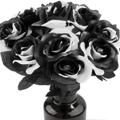 10pcs Artificial Flowers with Stems Black Roses Faux Silk Flowers Bridal Gothic Wedding Bouquet Realistic Blossom Flora for Home Office Decorations