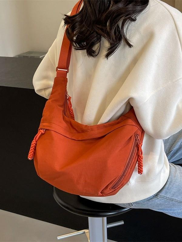 Casual Large Capacity Canvas Shoulder Bag With Zipper For Daily Use