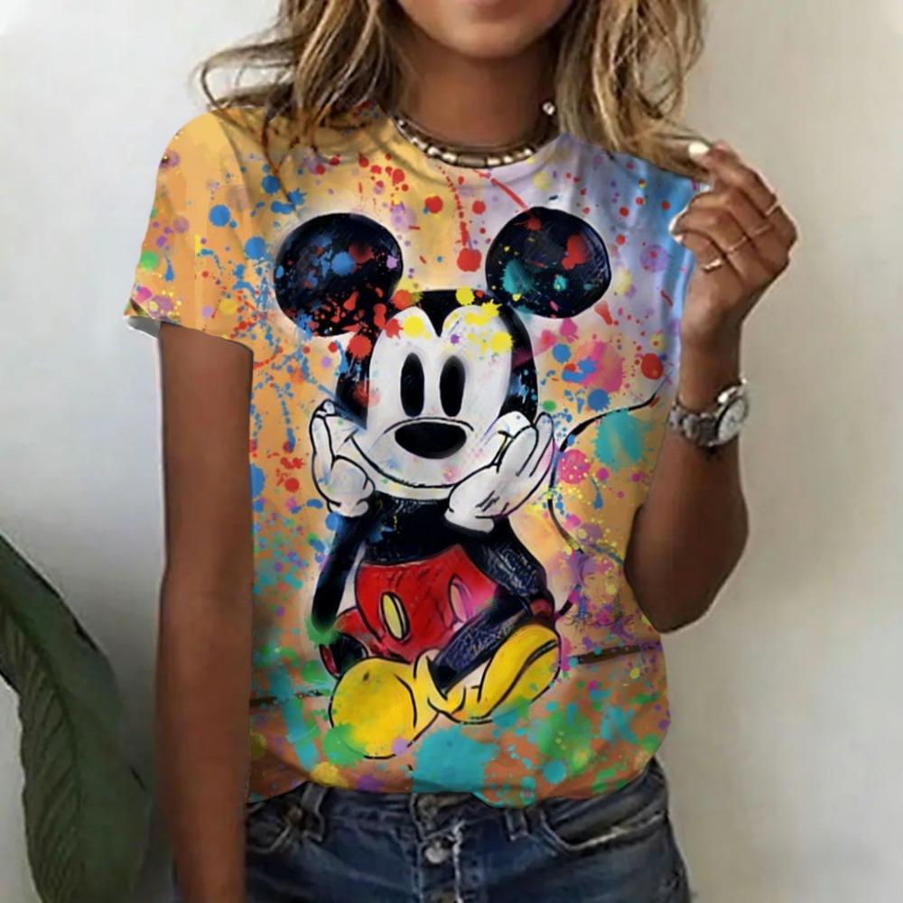 Womens Summer Casual Mickey Mouse Print Tshirt Kawaii Top Fashion Clothing Comfortable For Daily Cute Style Wear