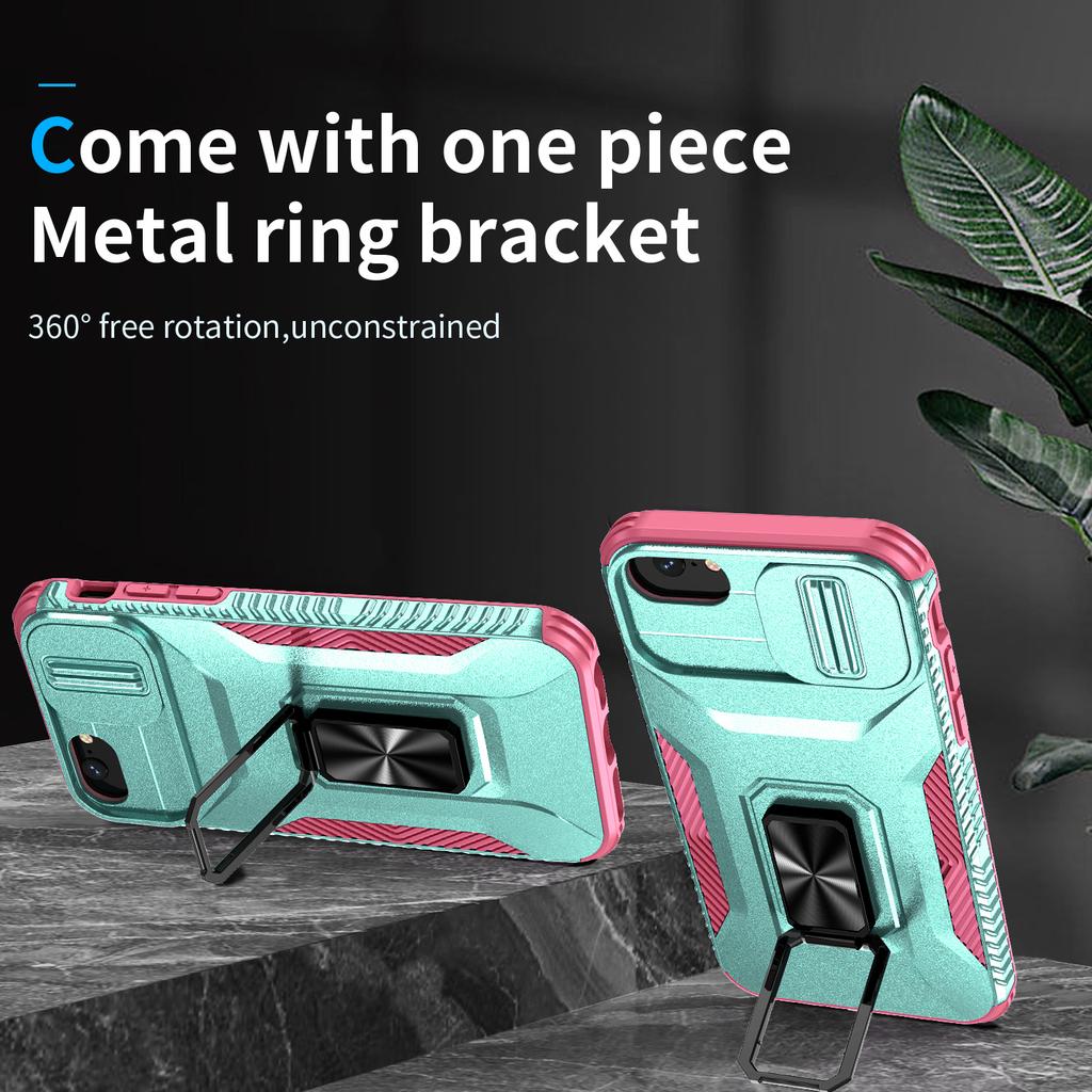 For iPhone SE (2022)/SE (2020)/8/7/6s/6 Case Camshield Kickstand TPU+PC Anti-Slip Phone Cover