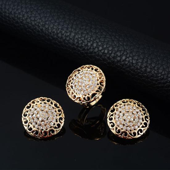 4Pcs/Set Jewelry Sets Hollow Round Pendant Rhinestone Decor Alloy Women Fashion Jewelry Sets for Gifts