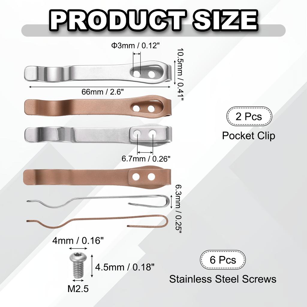 2Set Deep Carry Pocket Clip 2.6"(66mm) Length Universal Folding Knife Pocket Back Clip with Screws Man Knife Replacement Parts