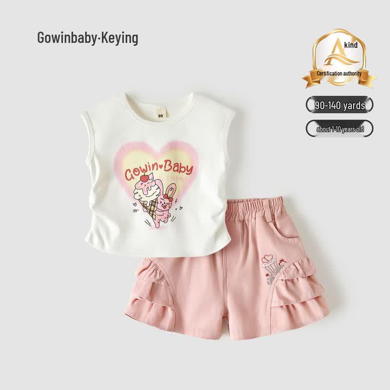 GOWINBABY Girls Cartoon Vest & Shorts Summer Set 90