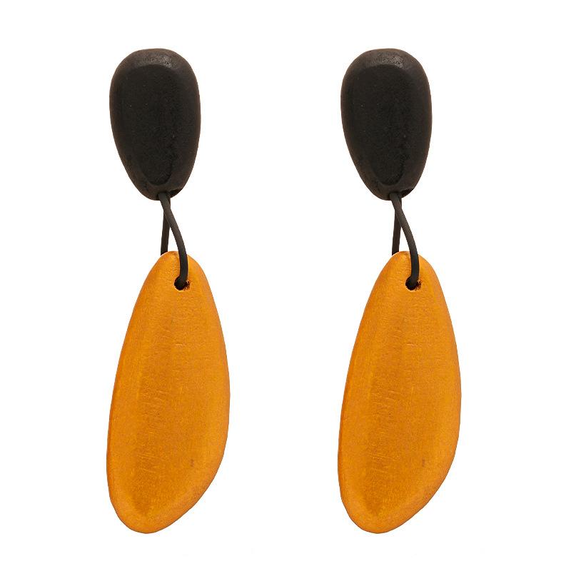 Contrasting Color Faux Wood Oval Water Drop Earrings For Women, Retro Fashion European and American Simple High-end Temperament Earrings