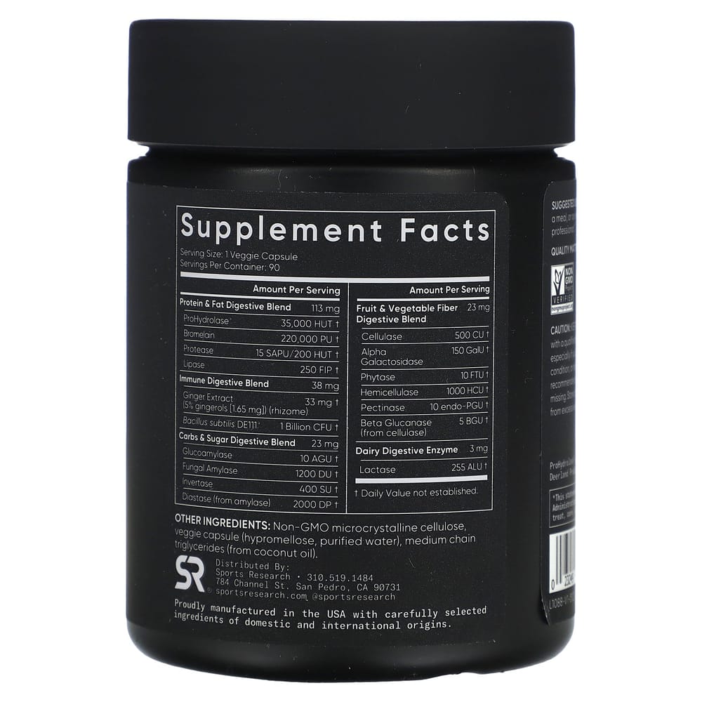 Sports Research Enzyme Plant-Based Veggie Capsules 90 Count