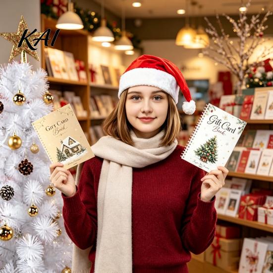Decorative Card Display Book Christmas Gift Book, 8x6 Inch Spiral Bound Holiday Keepsake Booklet, Storage Merry Greeting Album Organizer for