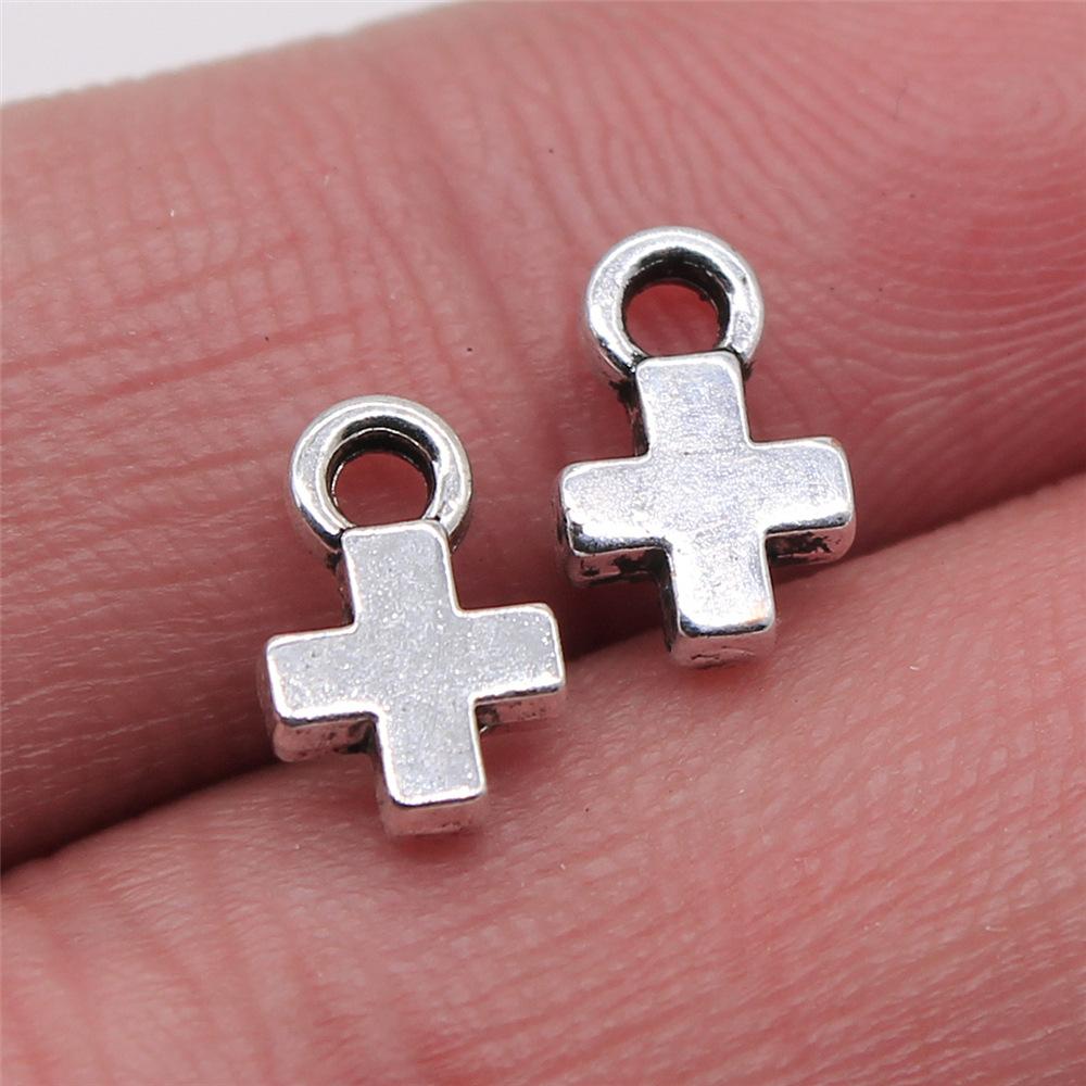 40pcs Tibetan Bronze Silver Color Pendants Antique Jewelry Making DIY Handmade Craft Small Cross Charms For Jewelry Making