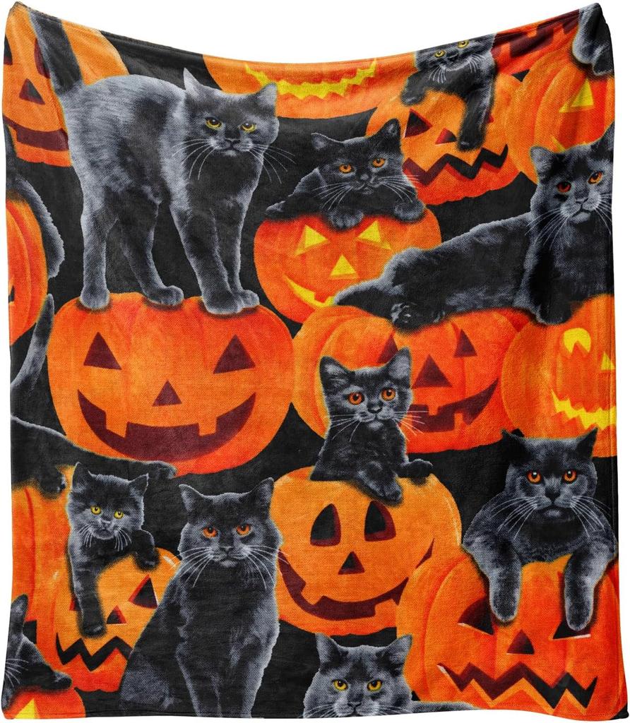 Halloween Blanket,Halloween Pink Pumpkin Ghost Mushroom Fleece Blankets,Fall Thanksgiving Farmhouse Gifts for Women Flannel Thro