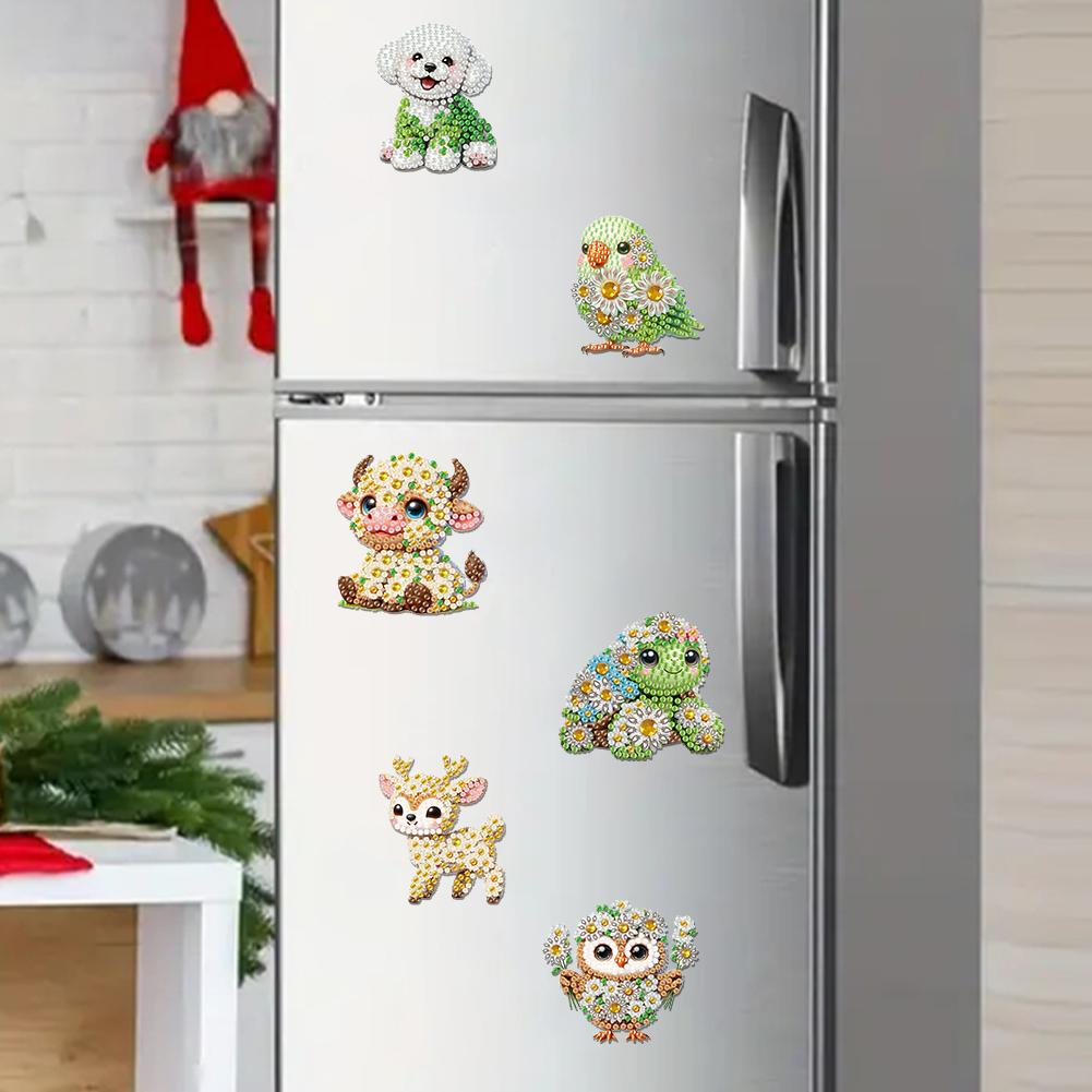6Pcs Acrylic Daisy Animal Fridge Stickers Diamond Art Fridge Magnet Diamond Painting Refrigerator Magnet for Car Mailbox Decor