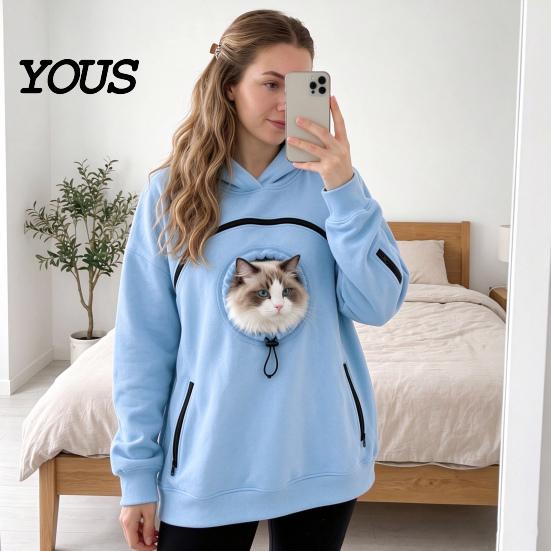 Hands Free Pet Carrier Cat Dog Hoodies for Men Women, Puppy Kitten Carrying Sweatshirt with Hoodie Zippers, Large Pocket Pullover Top, Unisex Kangaroo