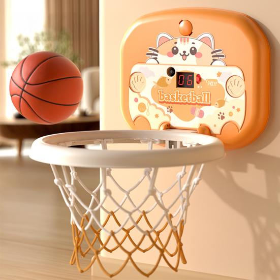 Indoor Mini Basketball Hoop Toy with LED Scoreboard Adjustable Height Wall Mount Basketball Shoot Game Toddlers Boys Cartoon Animal Basketball Hoop