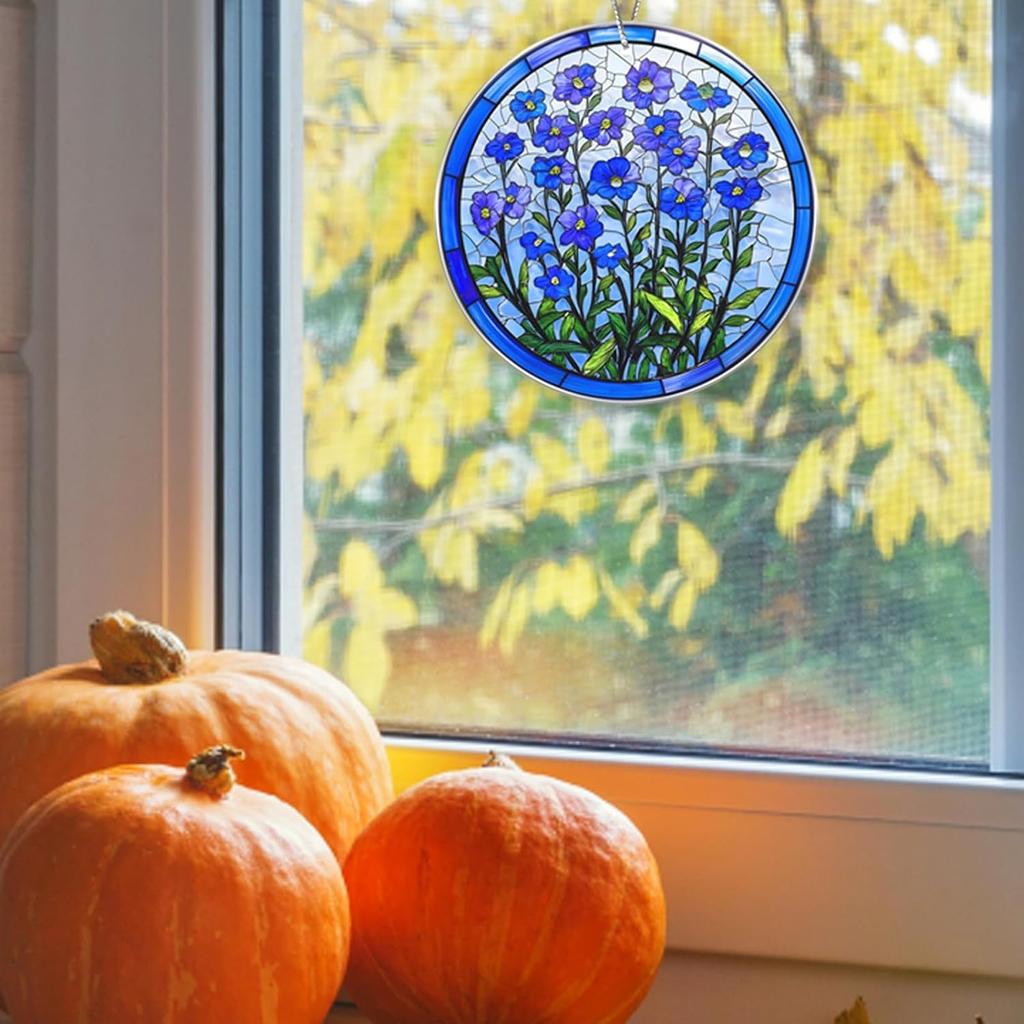 Forget Me Not Stained Glass Window Hanging, Forget Me not Gifts, Sympathy Gift for Loss of Loved One, Memorial Ornament for Window, Blue Floral Decor