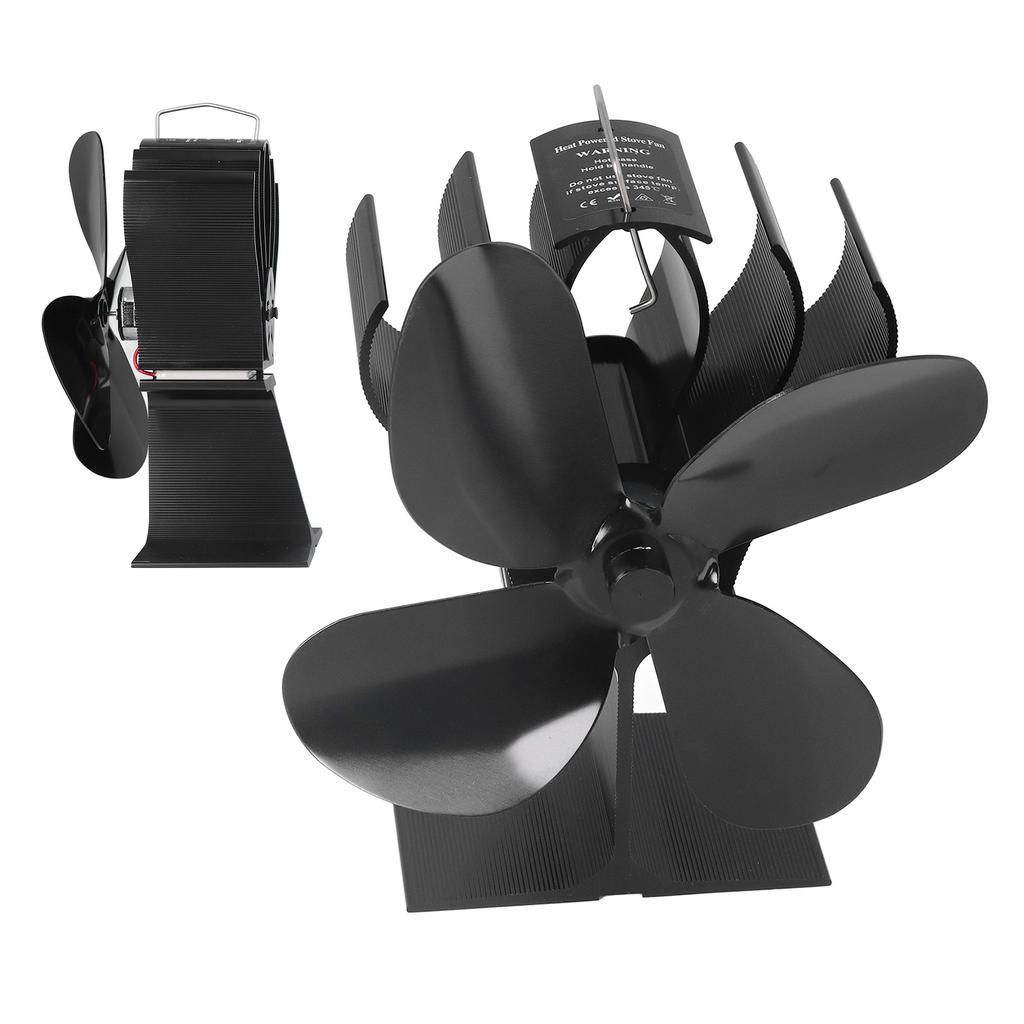 4 Blade Fireplace Fan Aluminium Alloy Heat Powered High Temperature Resistant Stove Fan for Home