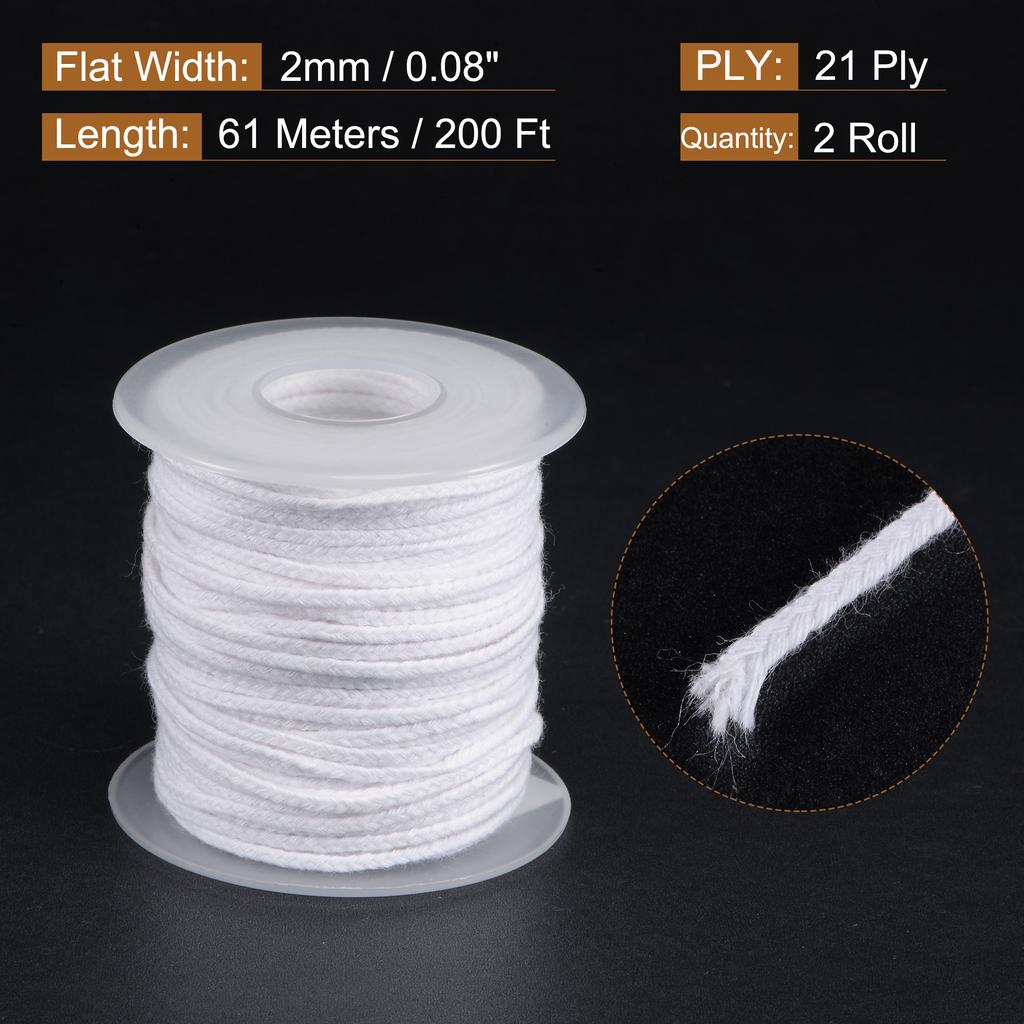 1/2 Roll Braided Candle Wick Cotton 21/24/32/35/40/45/50 PLY 200 Ft Long 1.7/2/2.2/2.7/3mm Flat Wide for DIY
