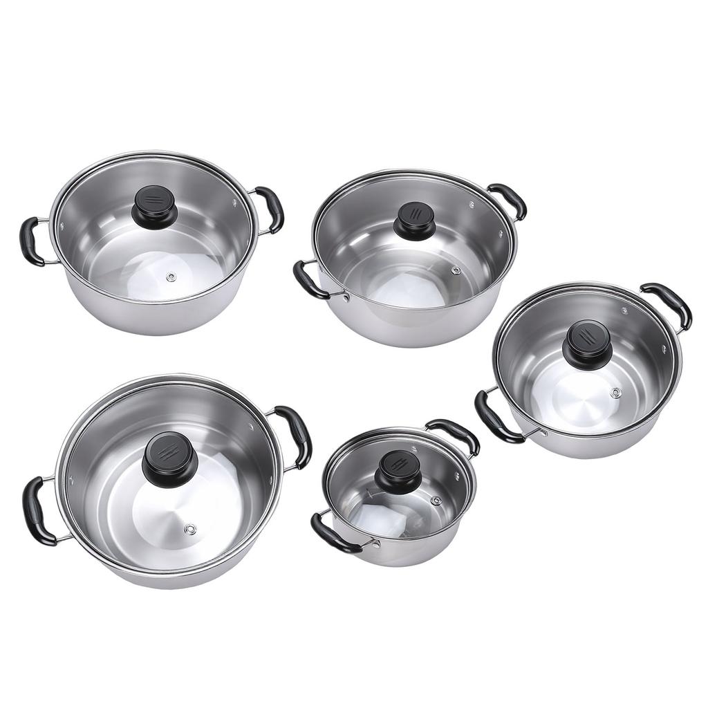 5PCS Cookware Set with Glass Lids Stainless Steel Milk Pot Kitchen Cooking Set for Induction Cooktop