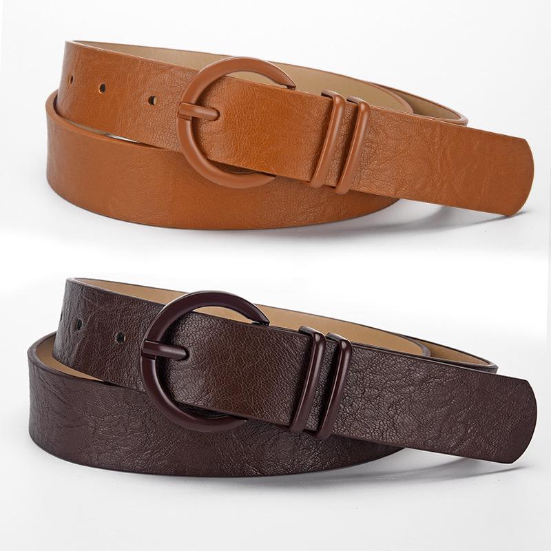 Dámský kožený pásek s kolíčkovou přezkou a vzorem kuřích stop - Ležérní a všestranný k džínům