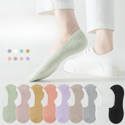 Chaussettes invisibles d'été pour femmes, fines, creuses, à bouche basse, en silicone antidérapant au talon