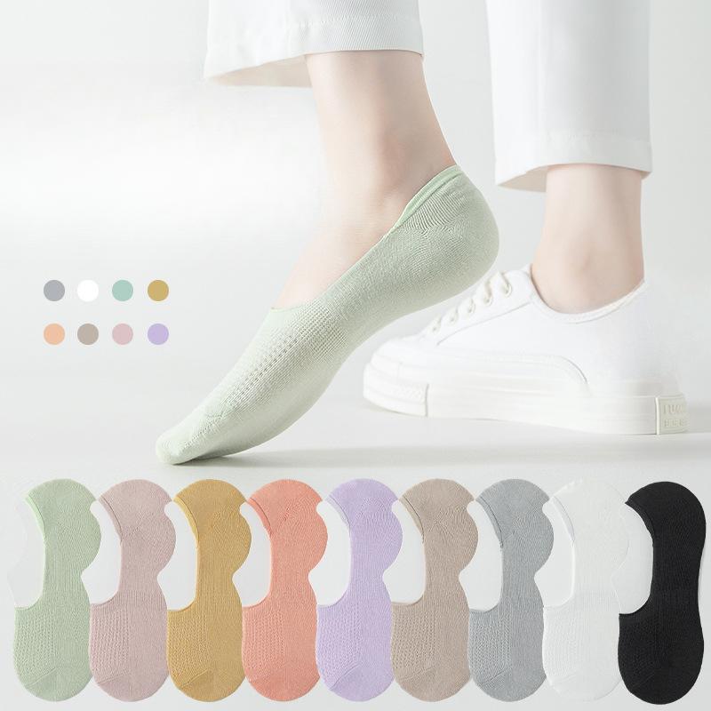 Women Summer Thin Hollow Shallow Mouth Silicone Non Slip Heel Invisible Socks