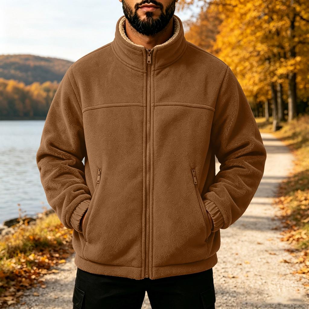 Men's Warm Thickened Lined Stand Collar Jacket for Fall and Winter