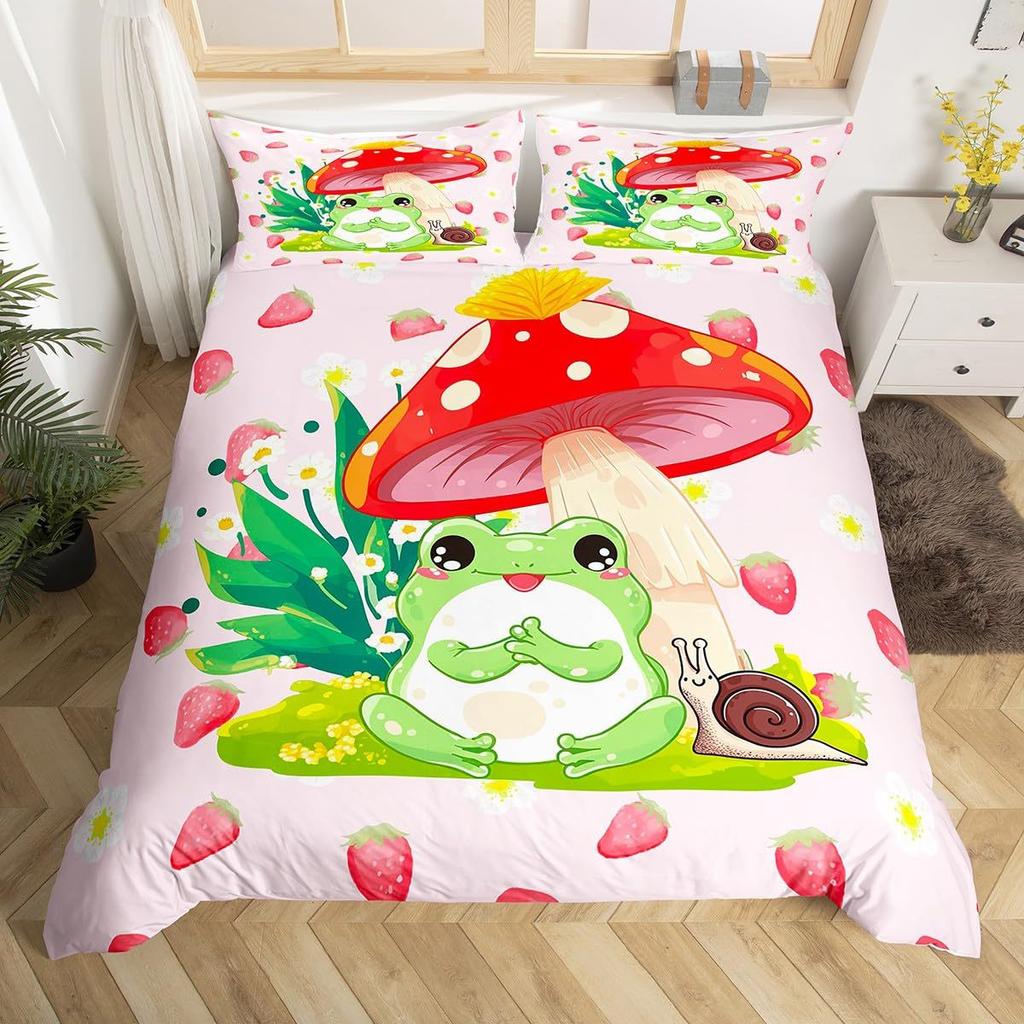 Erdbeerkuh Dreiteiliger Bettdeckenbezug 3D Digitaldruck Bettwäscheset Bettdecke