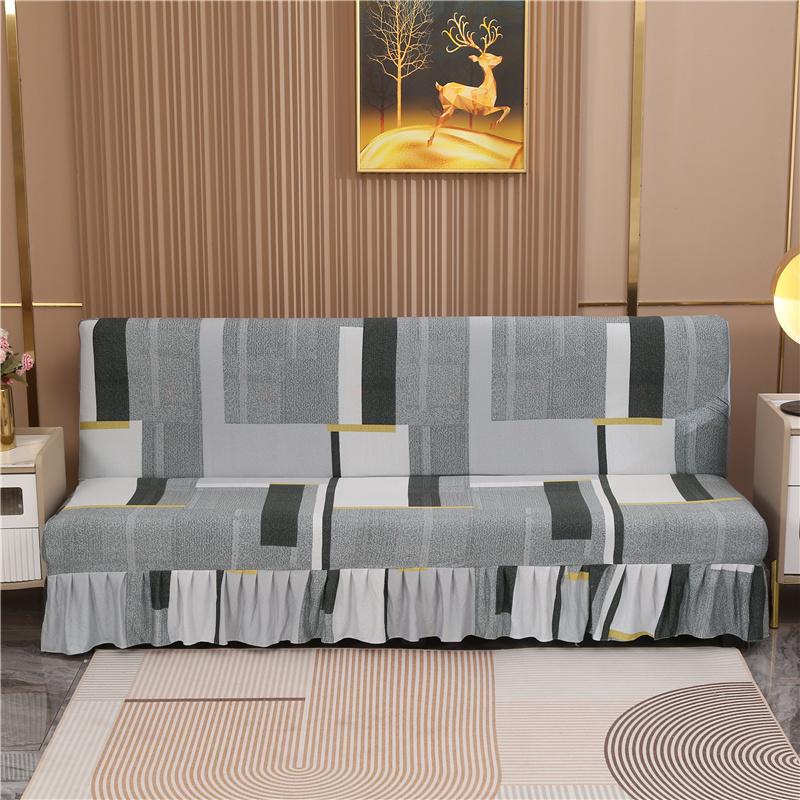 Stretch Armless Futon Cover with Skirt Printed Folding Sofa Bed Cover Washable Sofa Couch Cover Furniture Bed Protector S M L