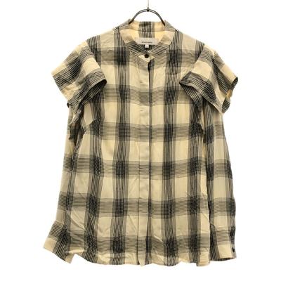 AKIRANAKA kariert Langarm Bluse mit Stehkragen 2 Beige Damen Gebraucht