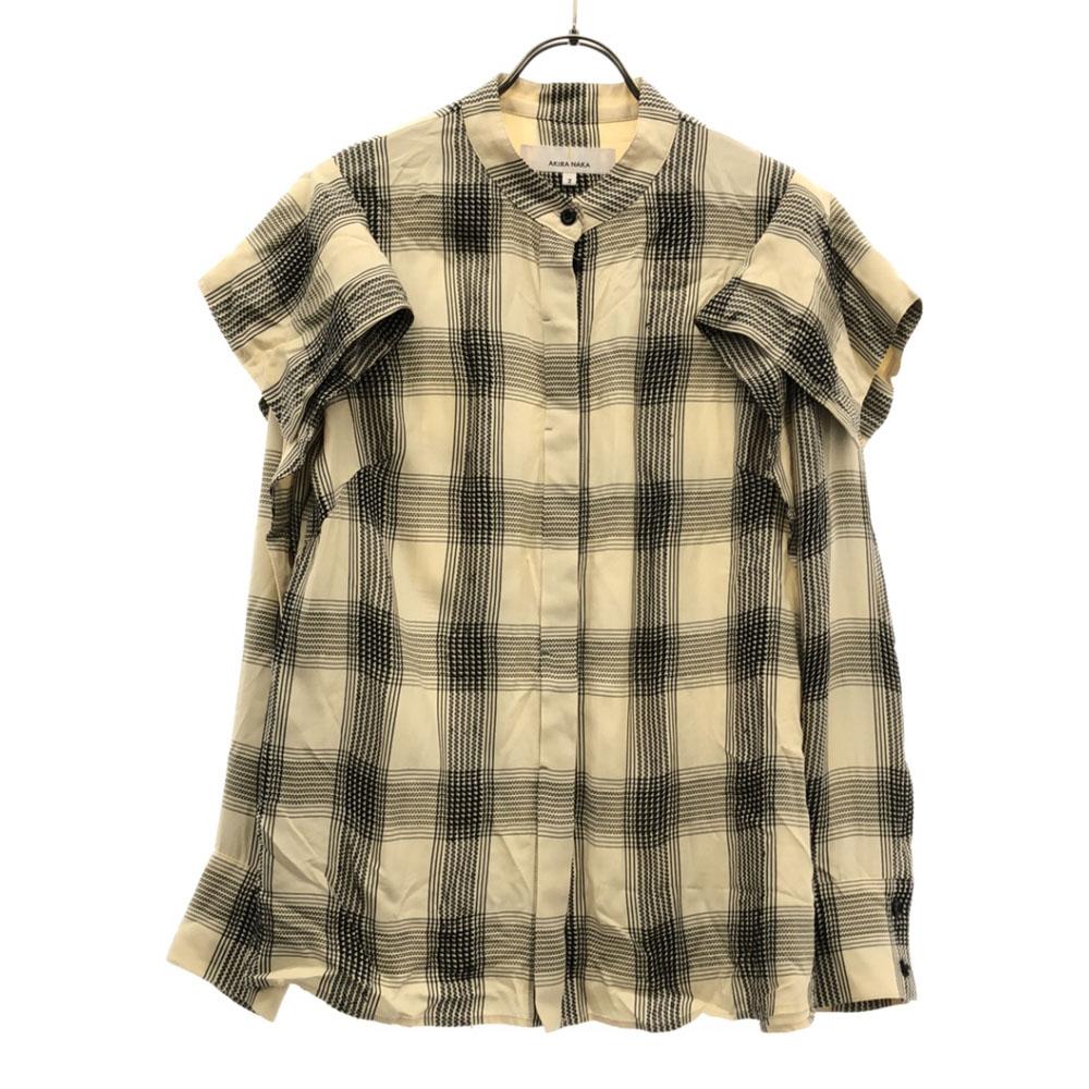 

AKIRANAKA check Long sleeve Band color blouse 2 Beige Women Used