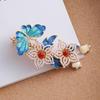 Blue Glazed Lily Flower Hair Clip with Millet Beads - Ming & Song Dynasty Hanfu Accessory