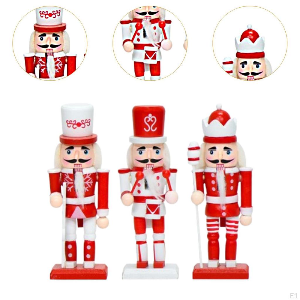 3x Nutcracker Figurine Wooden Christmas Decor Traditional Crafts Ornament for