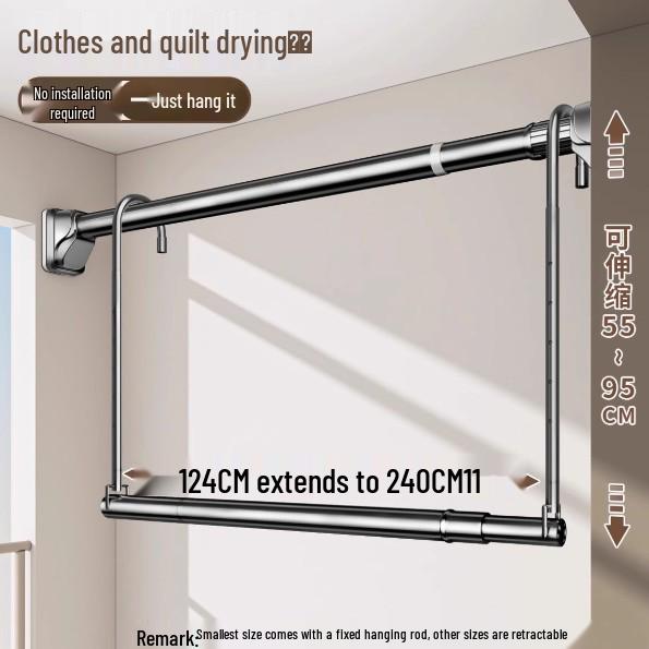 No-Drill Retractable Clothes Drying Rod for Curtain and Wardrobe Support - Nail-Free Bathroom or Shower Drying Rack.