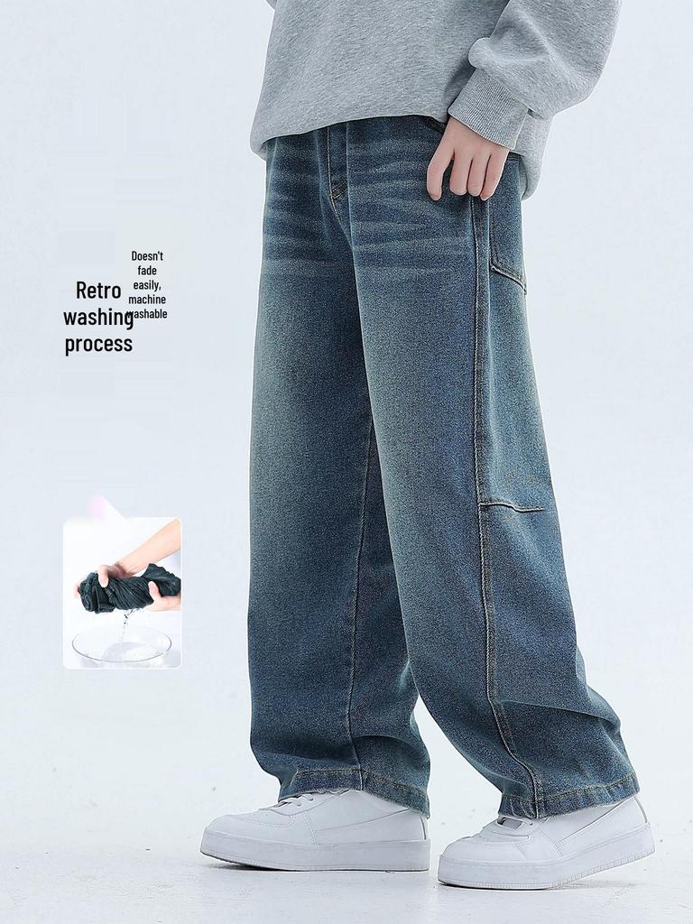 Boys' Wide Leg Jeans: Spring/Autumn 2026 Loose-Fit Fashion Pants for Kids
