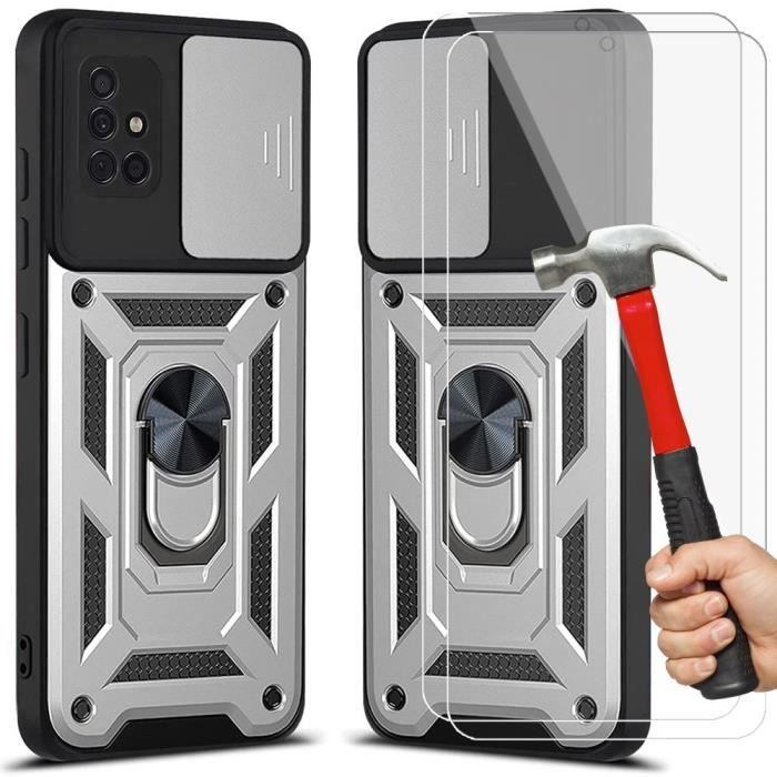 Pack de 2 Verres Trempés - Samsung - A51 - Argenté - Style Armée - Antichoc