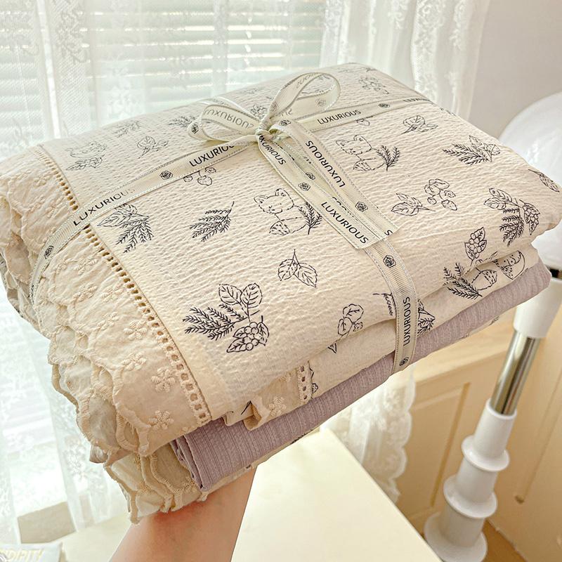 Ins Floral Bedding Set Princess Duvet Cover Set Bed Linen Flat Sheets Set 2 Pillowcases Single Double Queen Size Back To School