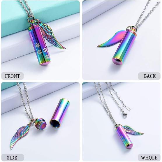 shajwo Cremation Jewelry Paw Print Urn Necklaces for Human Pet Ashes Cylinder Urn Pendant Keepsake Memorial Ash Locket Holder Necklace for Men Women