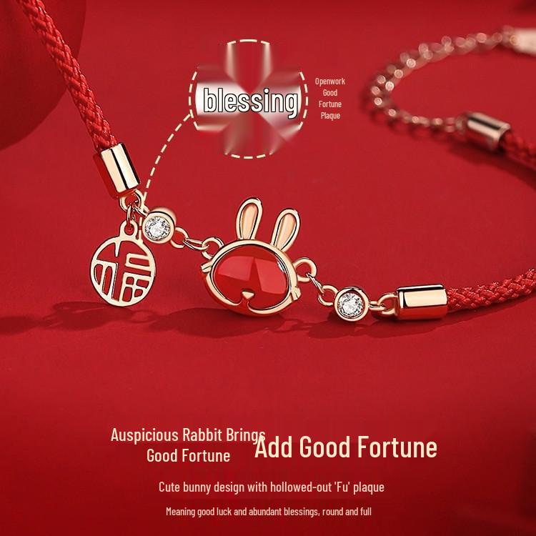 2023 Year of the Rabbit Red Beaded Bracelet - Christmas Gift for Women
