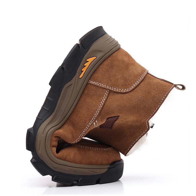 Fashion Winter New Genuine Leather Men's Boots Natural Fur Warm Ankle Boots Working Men Footwear Waterproof Snow Boots Rubber