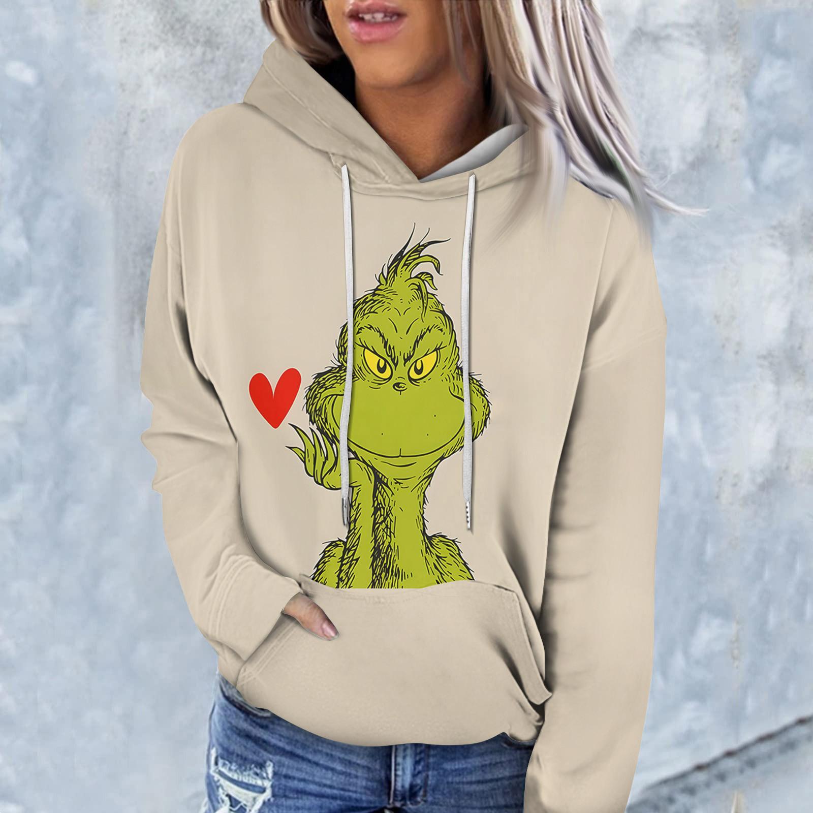 

Женская модная повседневная толстовка с длинным рукавом и рождественским принтом XL бежевый