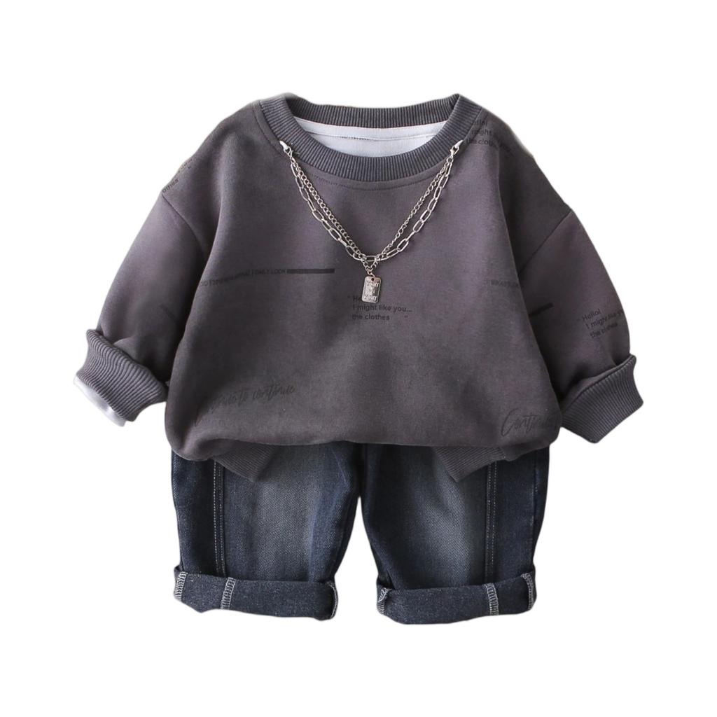 Kids Casual Long-Sleeve Set, Comfortable Daily Wear Outfits