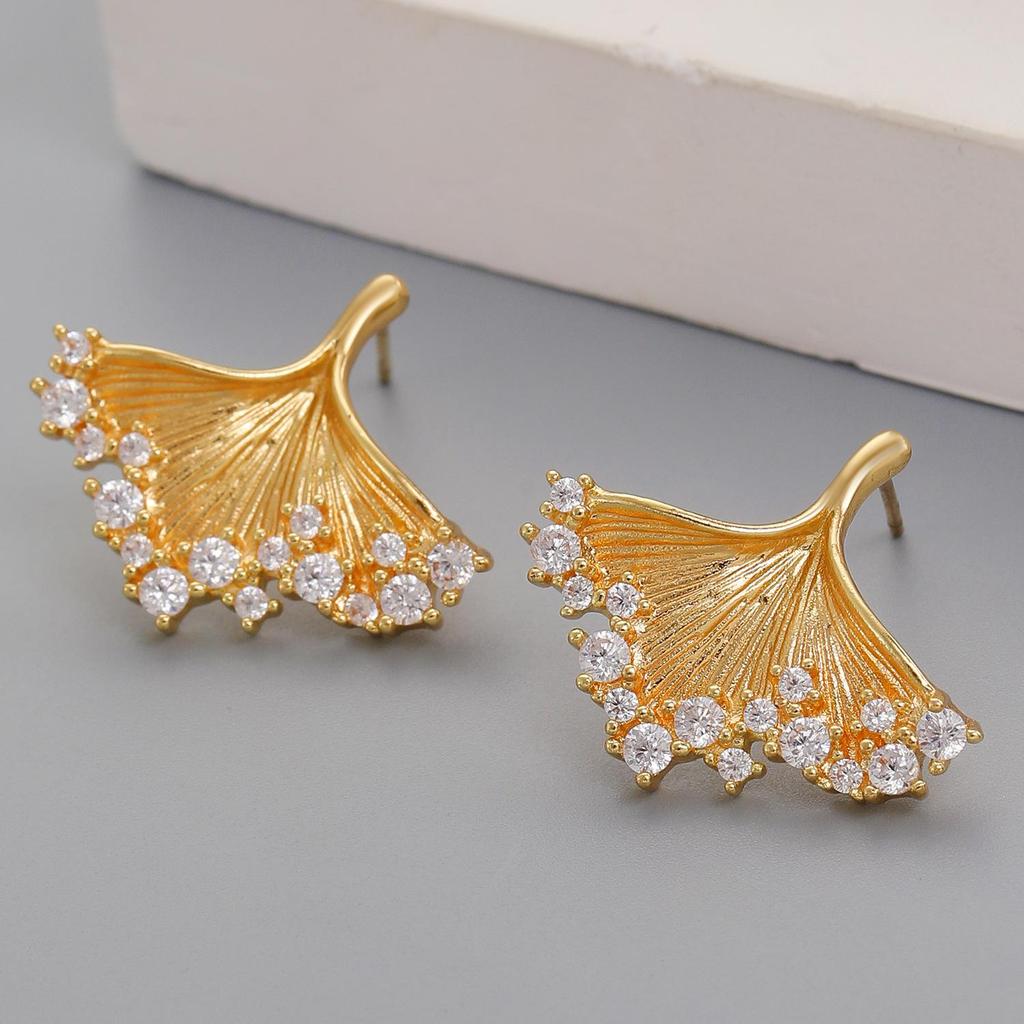 Ginkgo Leaf Textured Earrings with Ear Hooks - Bold and Fashionable for Women