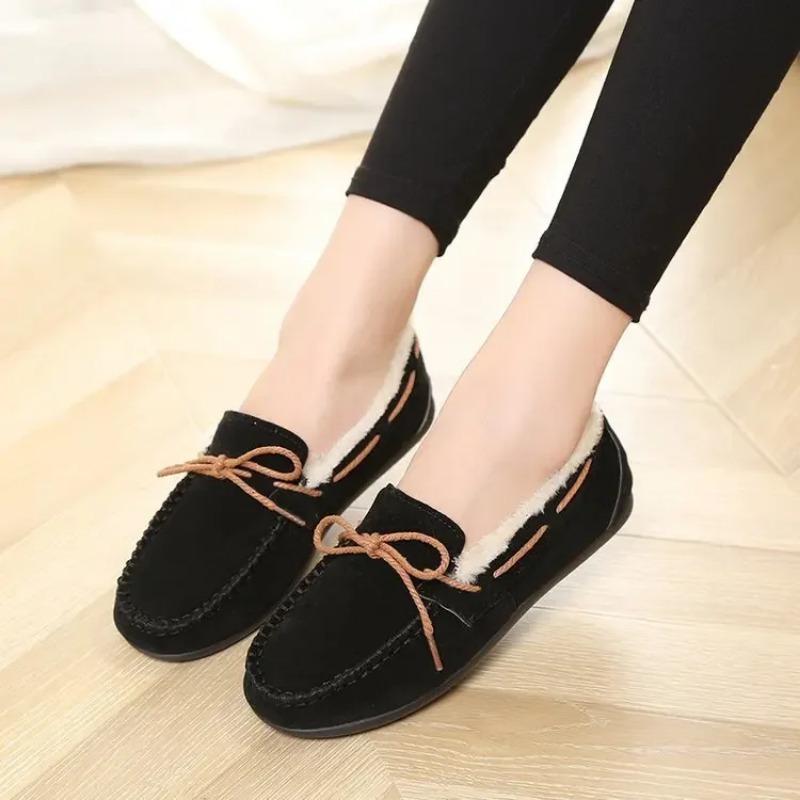 Women's House Slippers Indoor Outdoor Moccasin Fuzzy Fluffy Furry Loafers Suede Leather Warm Shoes