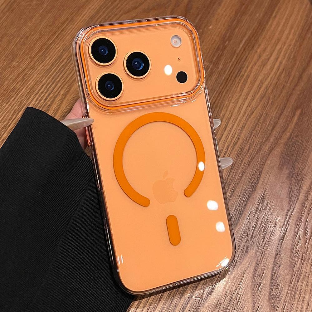 

Прозрачный Ультратонкий ПК Чехол Magsafe для iPhone 17 16 15 14 13 12 Pro Max 16 Plus 17 Air Прозрачный Конфетный Цвет Ударопрочная Крышка iPhone17 Pro Max оранжевый