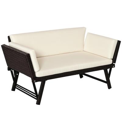 2-Seater 2-in-1 Rattan Convertible Sofa Daybed Brown