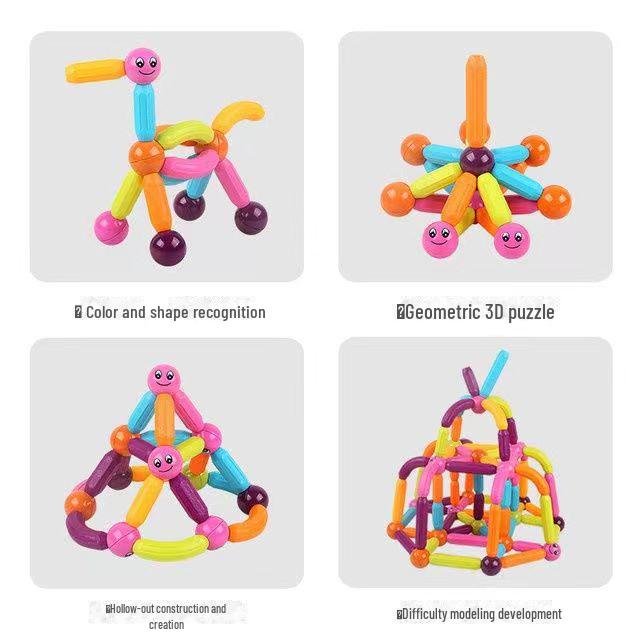 Bastoane Magnetice Mari și Blocuri Magnetice de Fier - Jucării Educative pentru Dezvoltarea Creativă a Copiilor și Învățare Timpurie