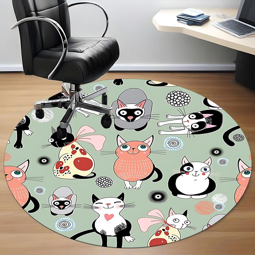 1pc Cat Pattern Office Round Rug, Carpet for Office, Gaming, Lightweight Round Floor Mat Yy260205084