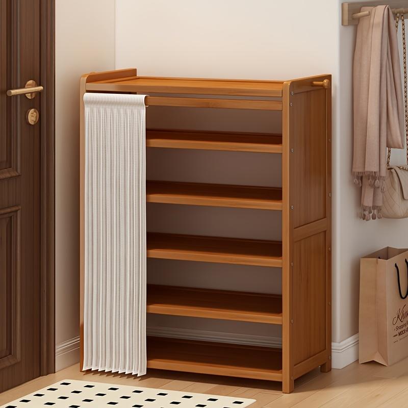 1pc Shoe Cabinet + Curtain Combo Set, Shoe Cabinet, Multi-Purpose Shoe Cabinet Shelf Storage Rack, Bamboo Material Is Strong and Durable