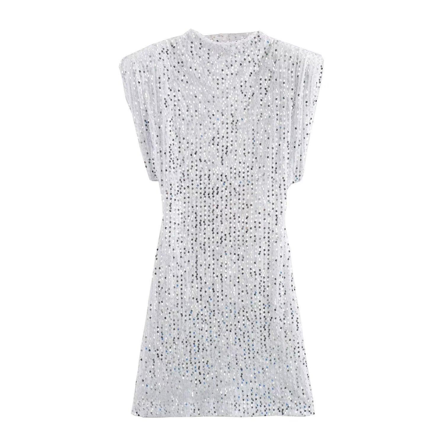 European Style 2026 Women s Sequined Evening Gown - Elegant, Padded Shoulders, Slim Fit, Sexy Beaded Design. Small