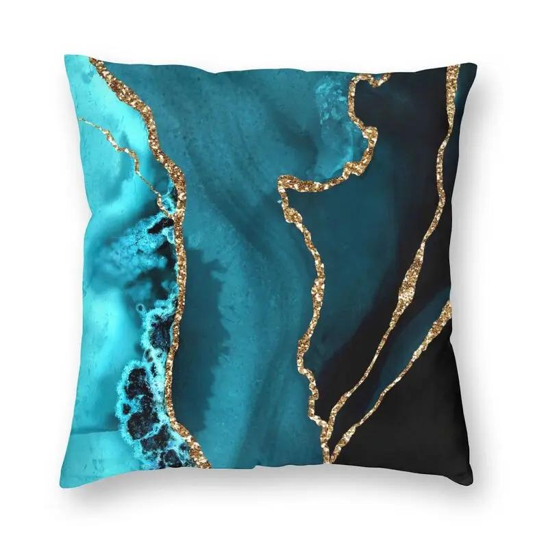 Home Decor Pillowcase Abstract Marble Pattern Cushion Cover Turquoise Aqua Blue Swirl Car Fashion  45x45cm
