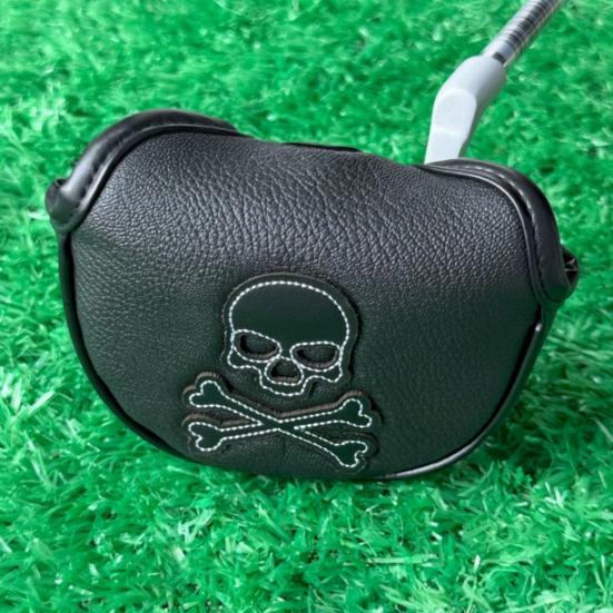 Golf Mallet Putter Cover Magnetic Closure Faux Leather Club Headcover with Skull Pattern for Woods Driver Fairway Hybrid