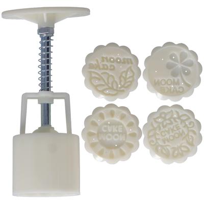 50g DIY HandPress Mooncake Mold Cake Dessert Cookies Mold with 4 Round Stamps for Kitchen(English )